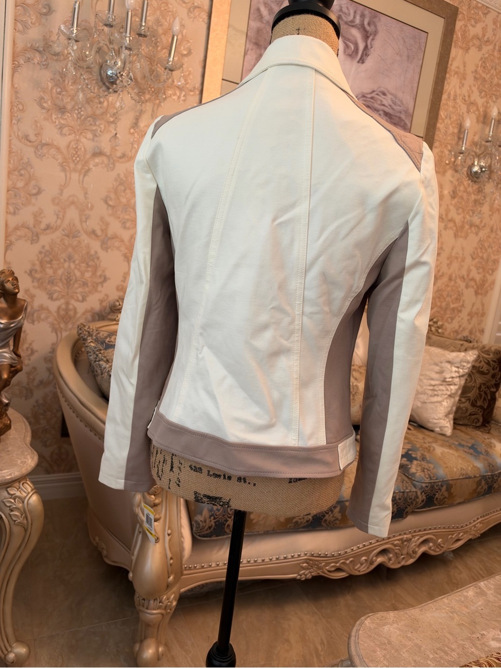 NEW—INC International Concepts Off-White&Taupe Leather Asymmetric Moto Jacket - Picture 9 of 10